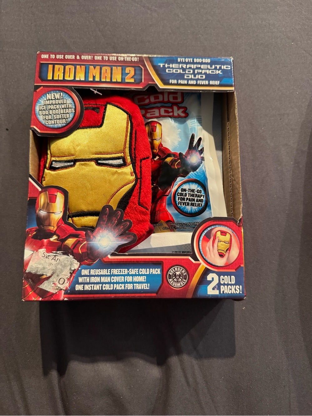 Iron Man Red and Gold Therapeutic Cold Pack Duo Packaging